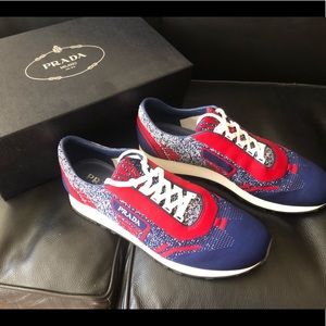 Prada Mens Knit Sneakers - Calzature Uomo in Red, White & Blue / US 11 P 10 New